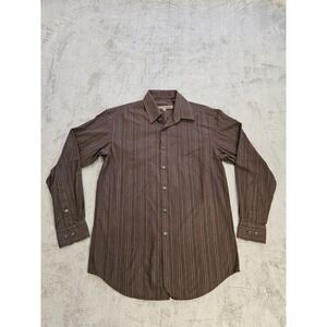 To The Max Mens Brown Pinstripe Long Sleeve Button Down Shirt Small